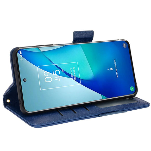 TCL 20L Ultra Litchi Læder Cover m. Pung - Blå