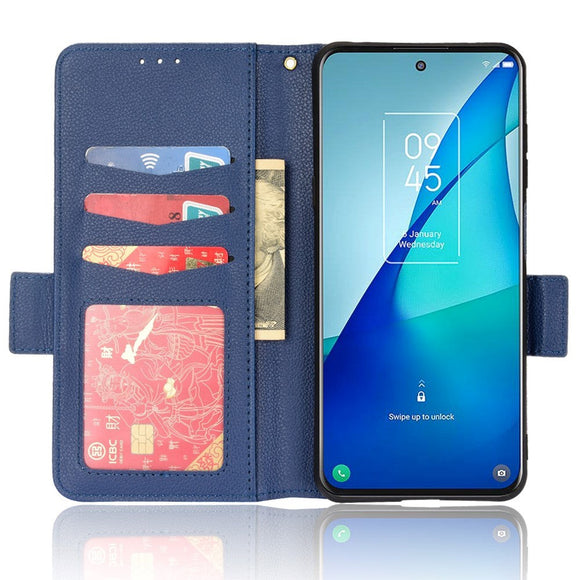 TCL 20L Ultra Litchi Læder Cover m. Pung - Blå
