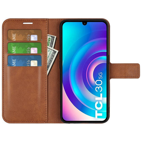 TCL 30 (4G) / (5G) Flip Cover m. Pung & Standerfunktion - Lys Brun