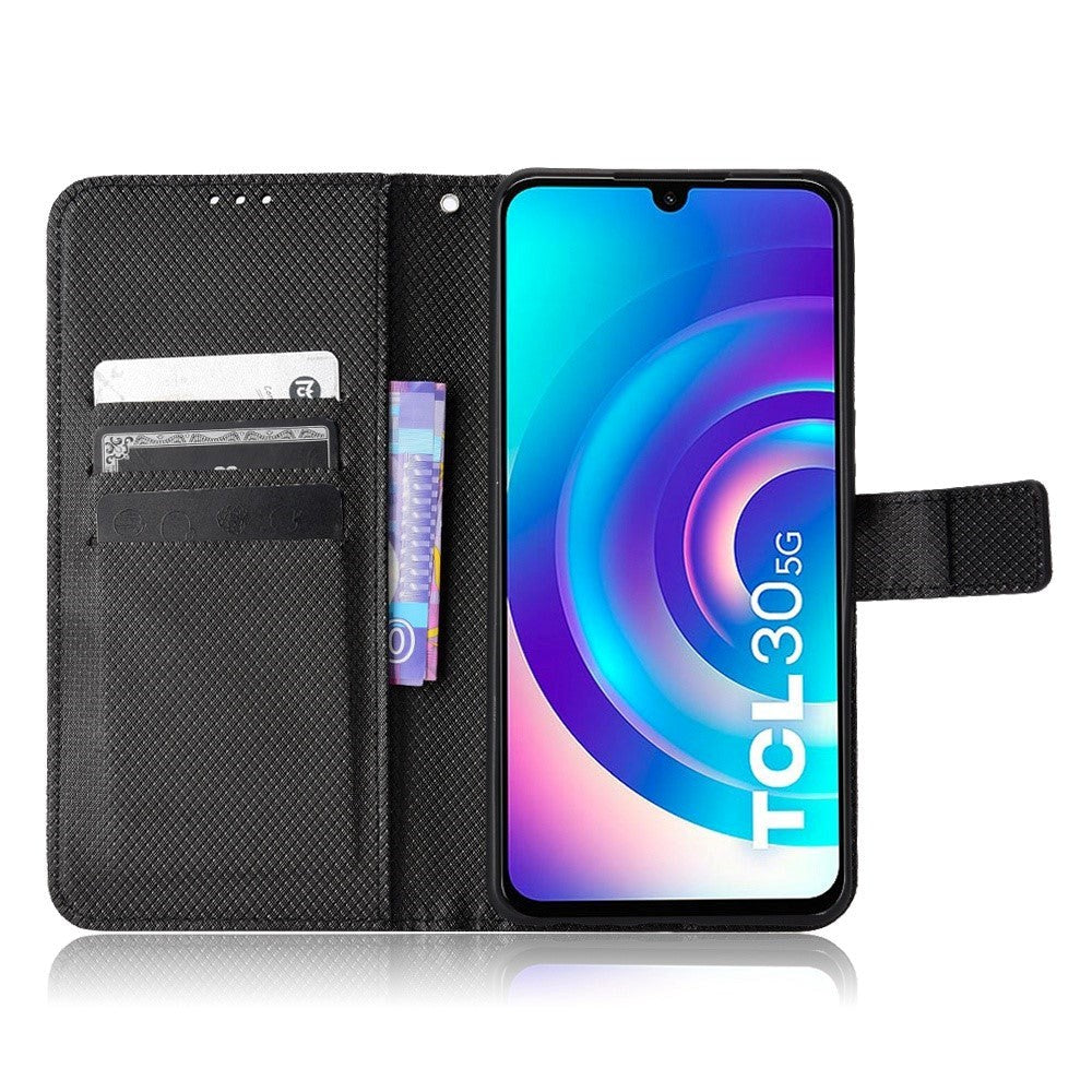 TCL 30 (4G/5G) / 30+ Læder Cover m. Diamant Tekstur - Sort