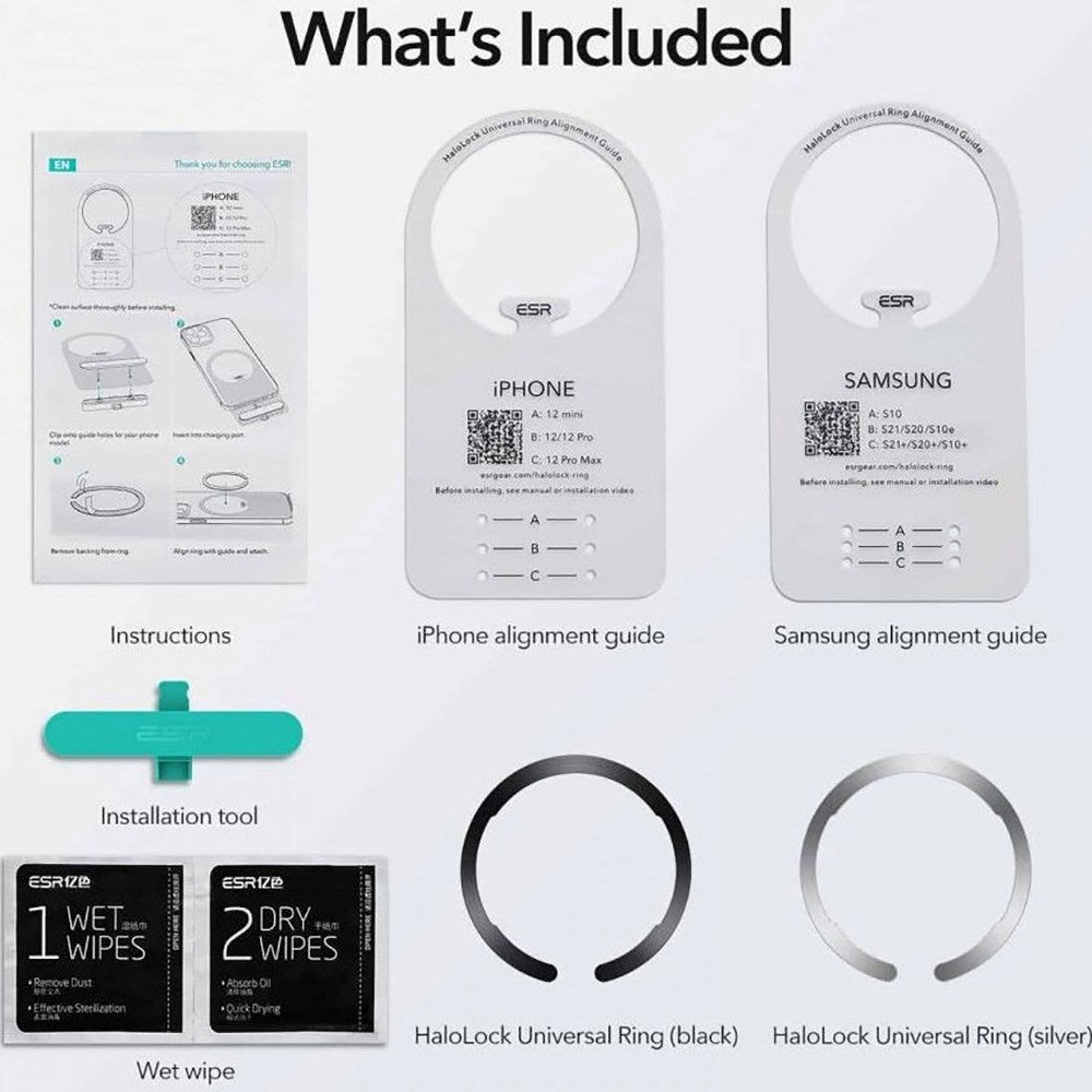 ESR Universal MagSafe Kompatibel Magnetisk Ring - 2 Stk. - Sort / Sølv