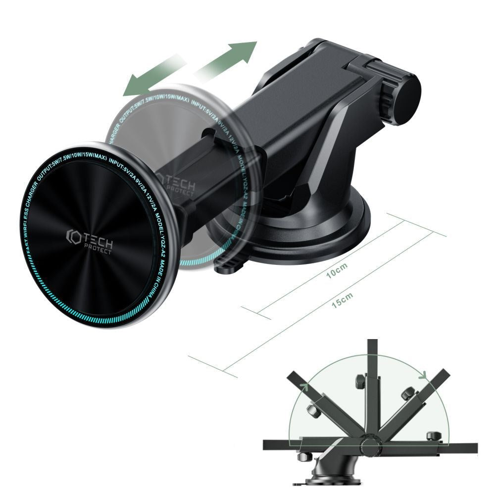 Tech-Protect A2 Magnetisk Bilholder m. 15W Trådløs Opladning - MagSafe Kompatibel - Sort
