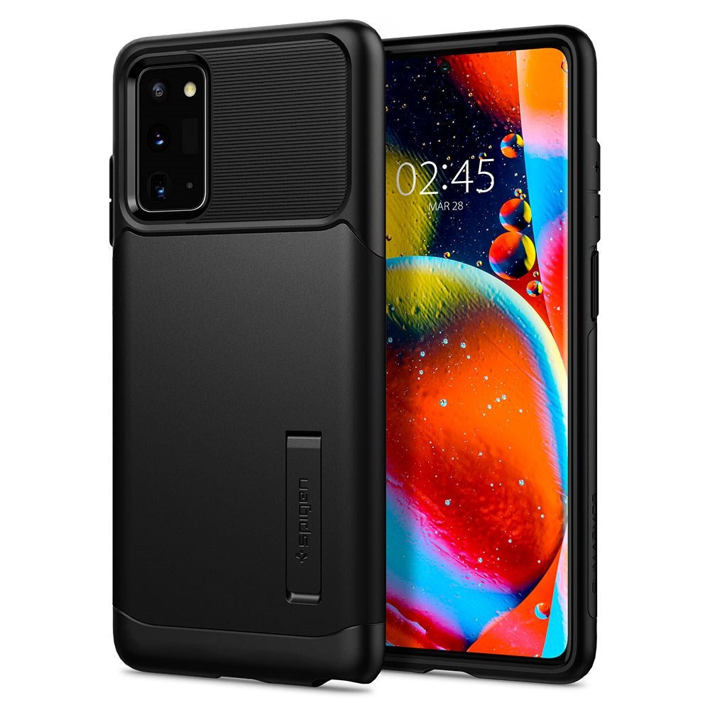 Samsung Galaxy Note 20 Cover Spigen Slim Armor m. Kickstand - Sort