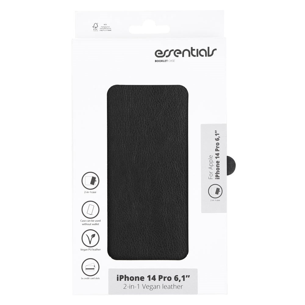 iPhone 14 Pro Essentials 2-i-1 Kunstlæder Flip Cover - Sort