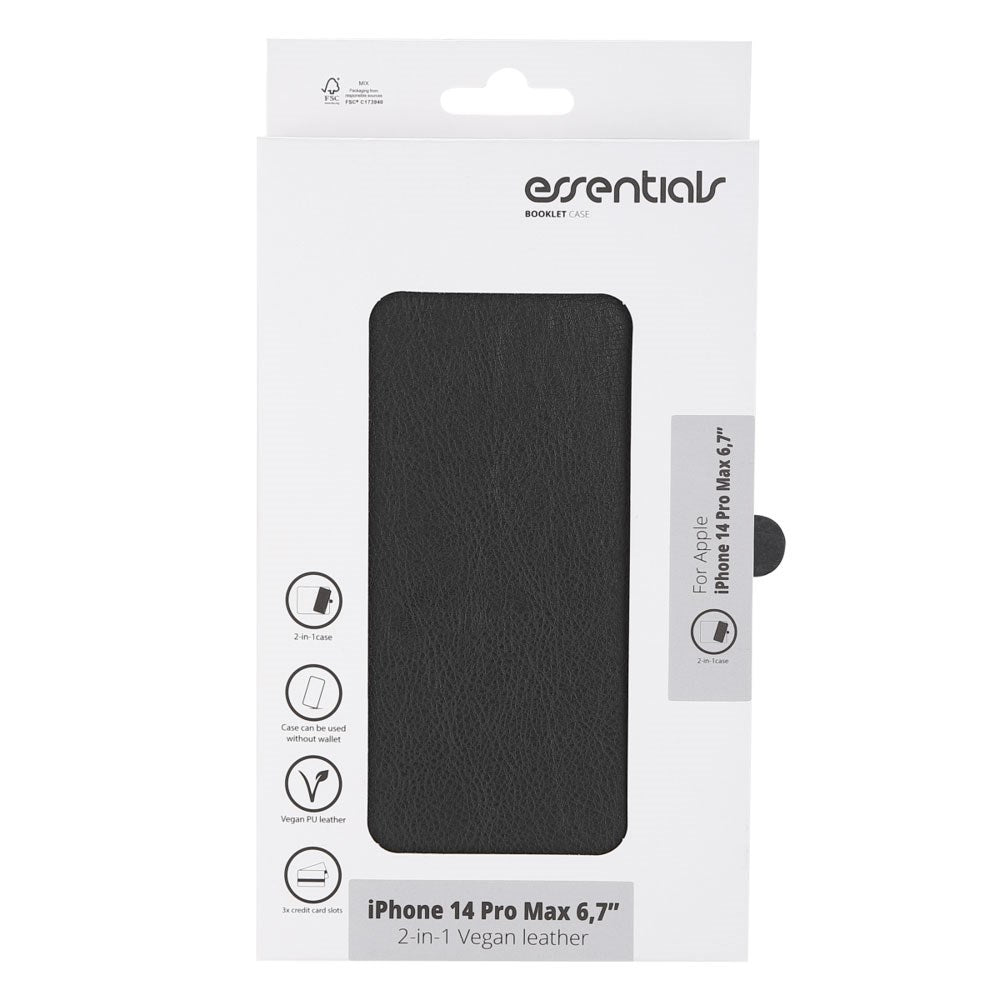 iPhone 14 Pro Max Essentials 2-i-1 Kunstlæder Flip Cover - Sort