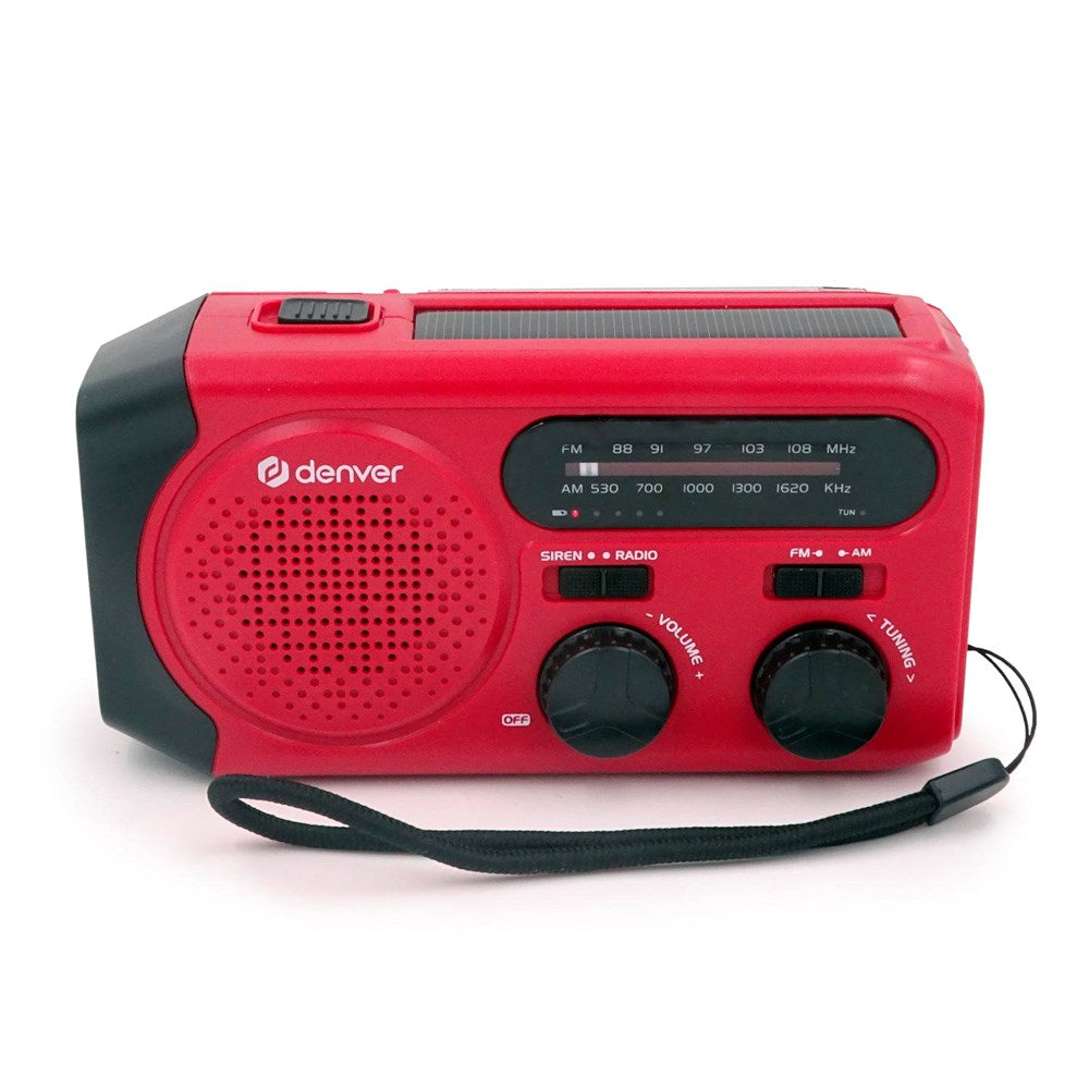 Denver Nødradio m. Solcelleopladning - AM / FM Radio - Lommelygte - Rø