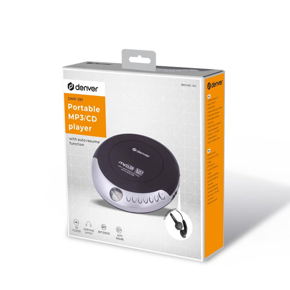 Denver DMP-391 Bærbar CD Afspiller m. Genoptagelsesfunktion & Høretelefoner - Sort