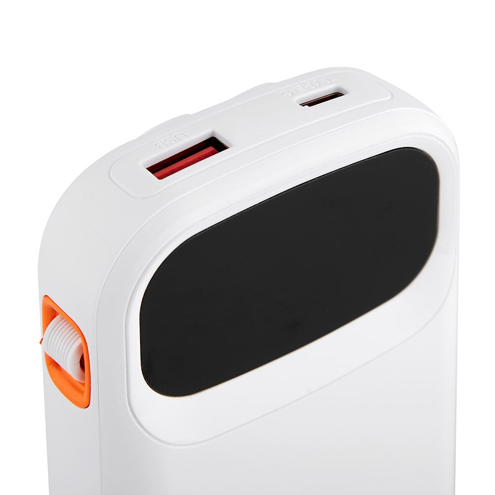 Xceed Powerbank - 10.000 mAh - Indbyggede Kabler - Hurtig Opladning - Hvid