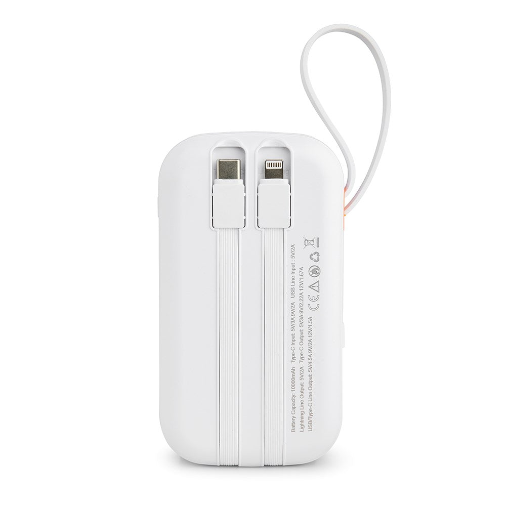 Xceed Powerbank - 20.000 mAh - Indbyggede Kabler - Hurtig Opladning - Hvid