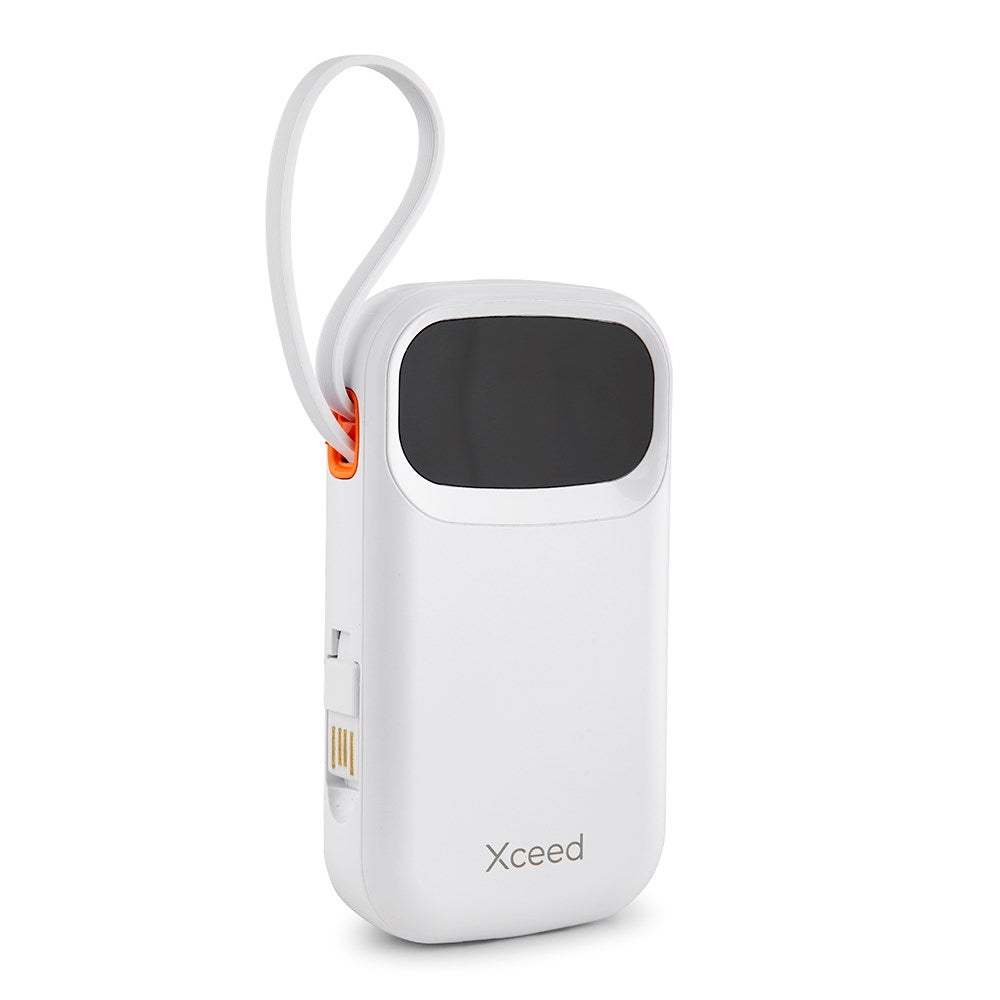 Xceed Powerbank - 20.000 mAh - Indbyggede Kabler - Hurtig Opladning - Hvid