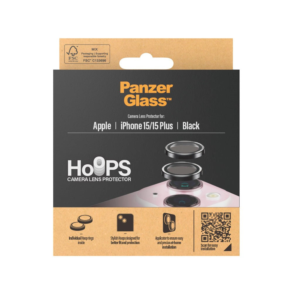 iPhone 15 / 15 Plus PanzerGlass Hoops - Kamerabeskyttelse - Gennemsigtig / Sort