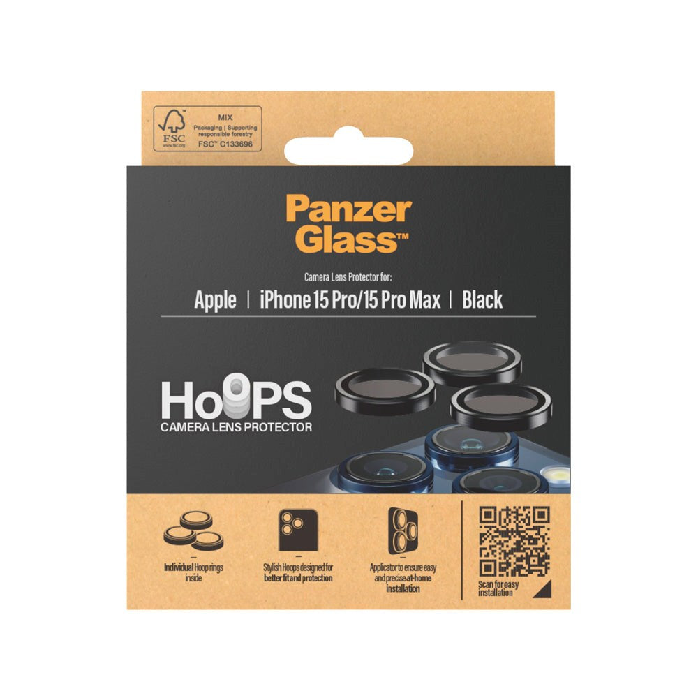 iPhone 15 Pro / 15 Pro Max PanzerGlass Hoops - Kamerabeskyttelse - Gennemsigtig / Sort