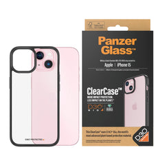 iPhone 15 Cover PanzerGlass D3O Bio ClearCase - Sort Kant