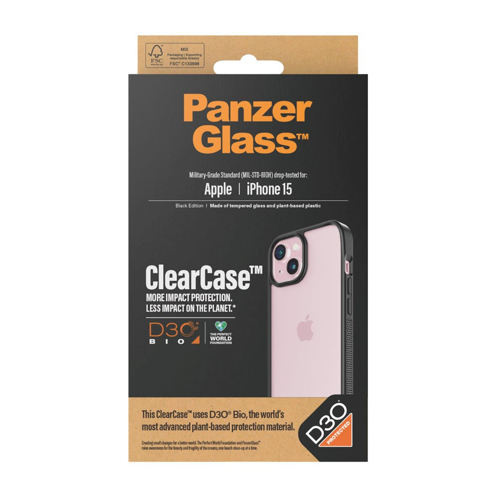 iPhone 15 Cover PanzerGlass D3O Bio ClearCase - Sort Kant