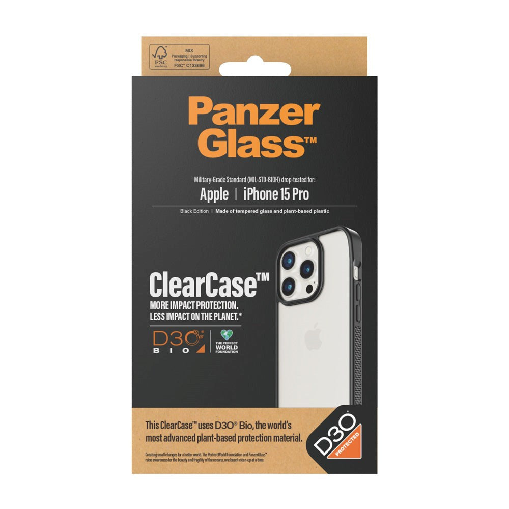 iPhone 15 Pro Cover PanzerGlass D3O Bio ClearCase - Sort Kant