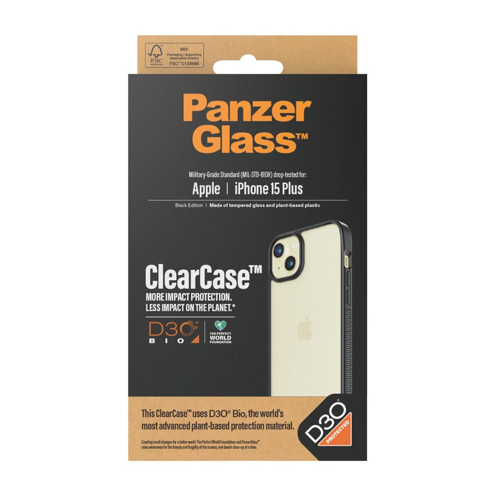 iPhone 15 Plus Cover PanzerGlass D3O Bio ClearCase - Sort Kant