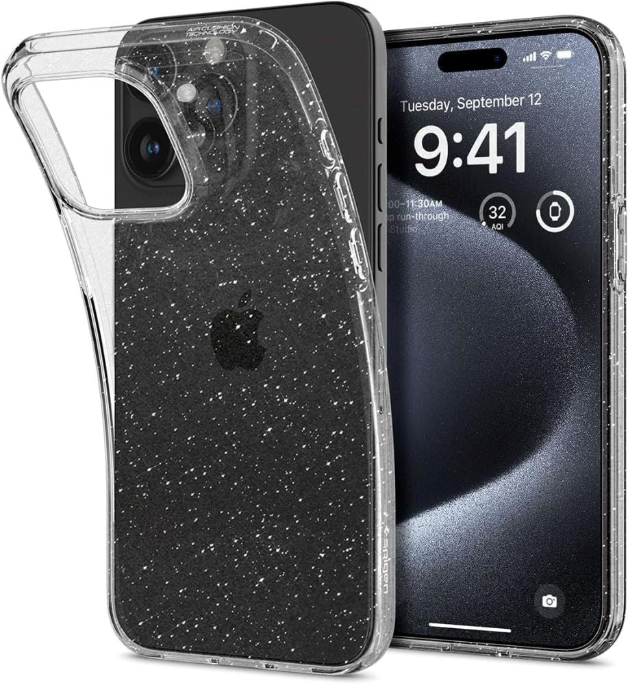 iPhone 15 Pro Spigen Liquid Crystal Glitter Cover - Gennemsigtig