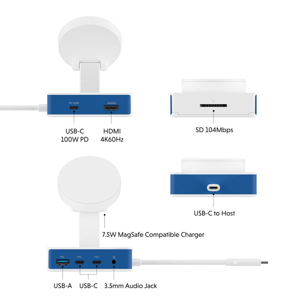 Hyper HyperDrive Flex MagCharge USB-C Docking Station - Hvid / Blå