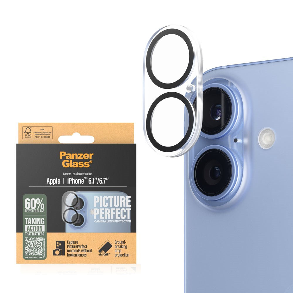 iPhone 16 / 16 Plus PanzerGlass PicturePerfect - Kamerabeskyttelse - Gennemsigtig / Sort