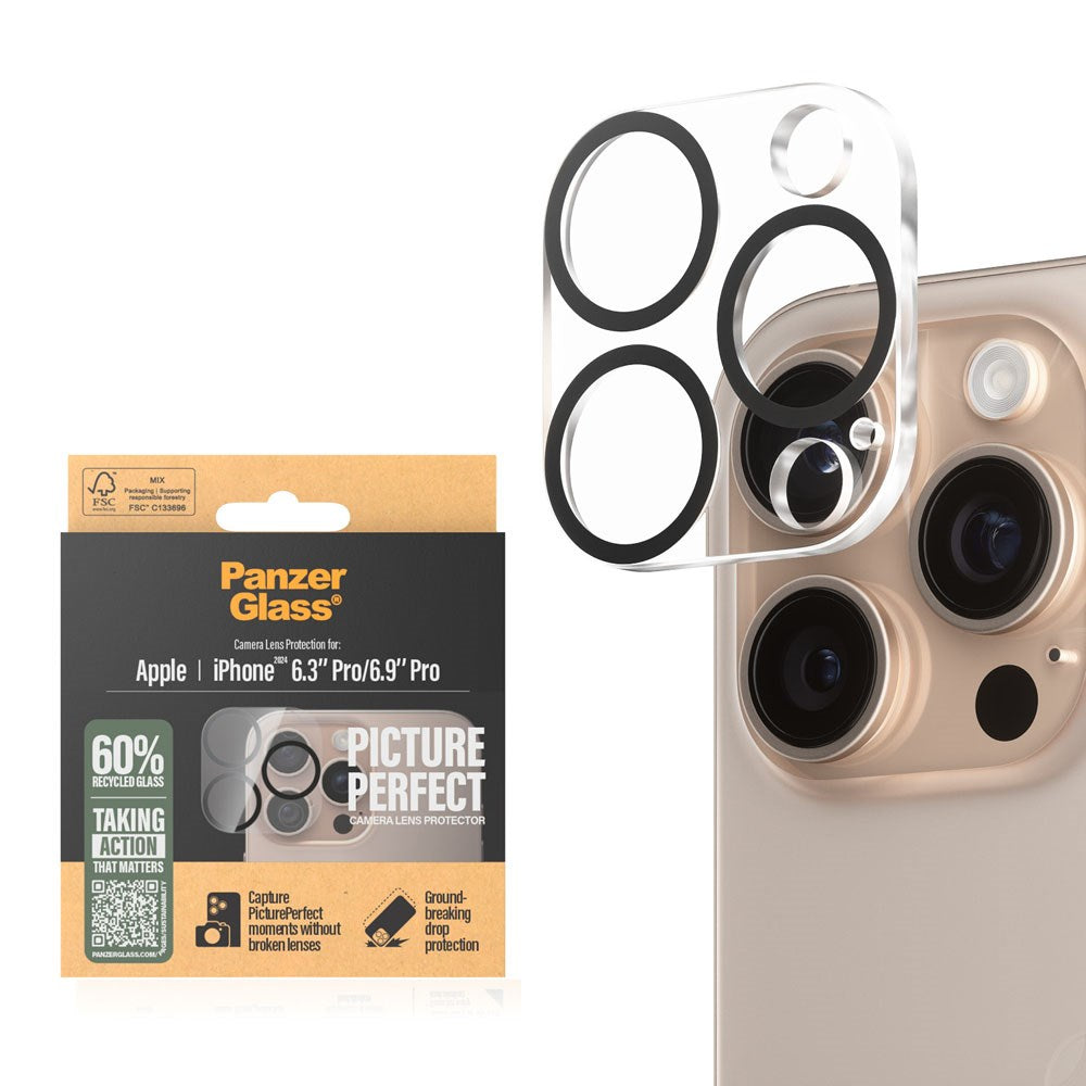 iPhone 16 Pro / 16 Pro Max PanzerGlass PicturePerfect - Kamerabeskyttelse - Gennemsigtig / Sort