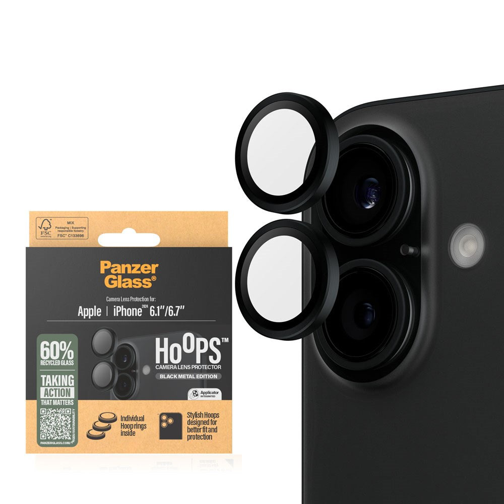 iPhone 16 / 16 Plus PanzerGlass Hoops - Kamerabeskyttelse - Gennemsigtig / Sort