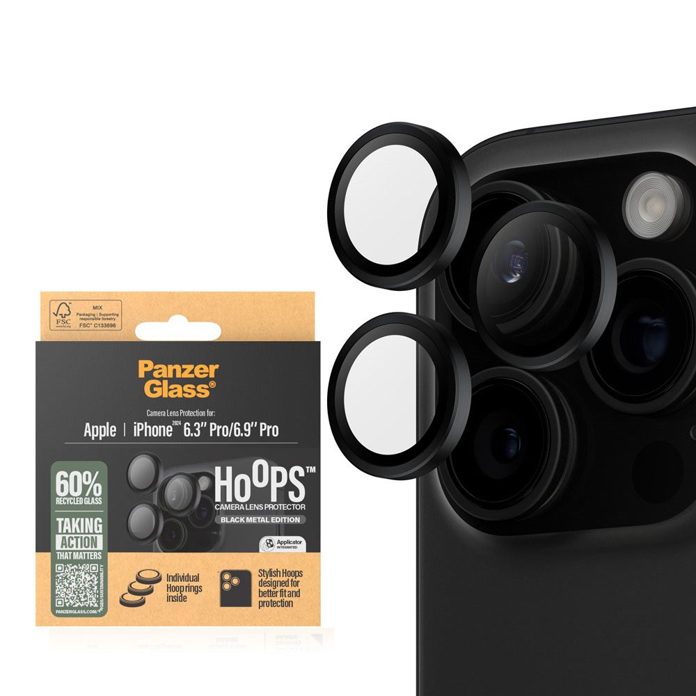 iPhone 16 Pro / 16 Pro Max PanzerGlass Hoops - Kamerabeskyttelse - Gennemsigtig / Sort