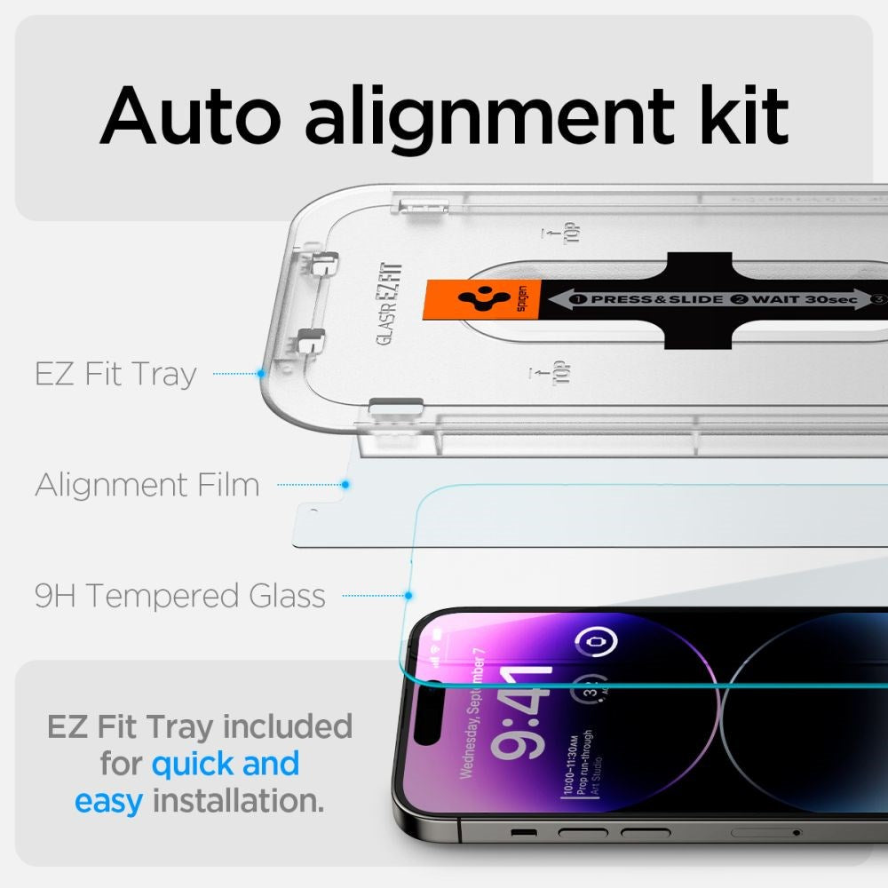 iPhone 14 Pro Spigen EZ Fit Glas.tR Skærmbeskyttelse - 2 stk. - Case Friendly - Gennemsigtig