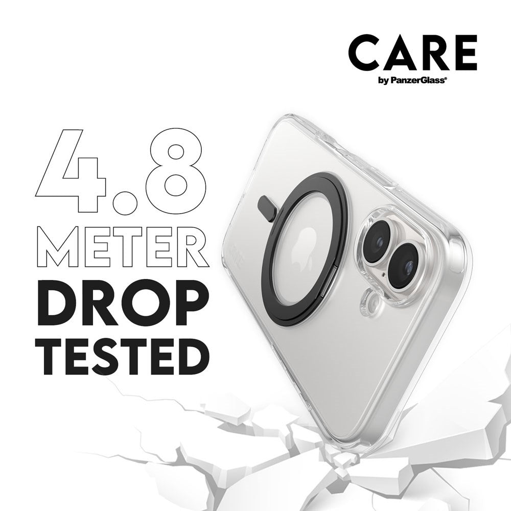 CARE by PanzerGlass iPhone 16 Feature Kickstand Case - MagSafe Kompatibel - Transparent / Black
