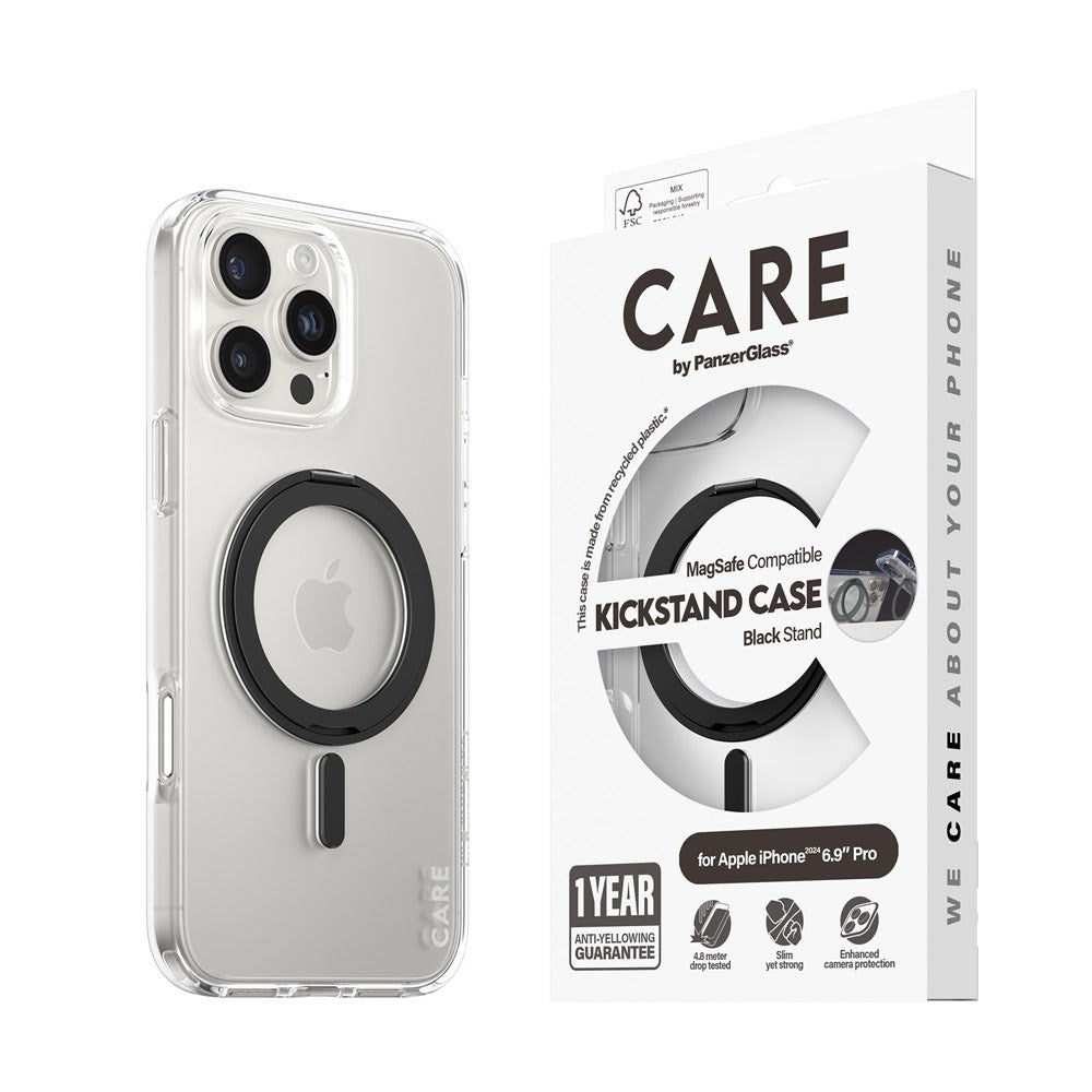 CARE by PanzerGlass iPhone 16 Pro Max Feature Kickstand Case - MagSafe Kompatibel - Transparent / Black