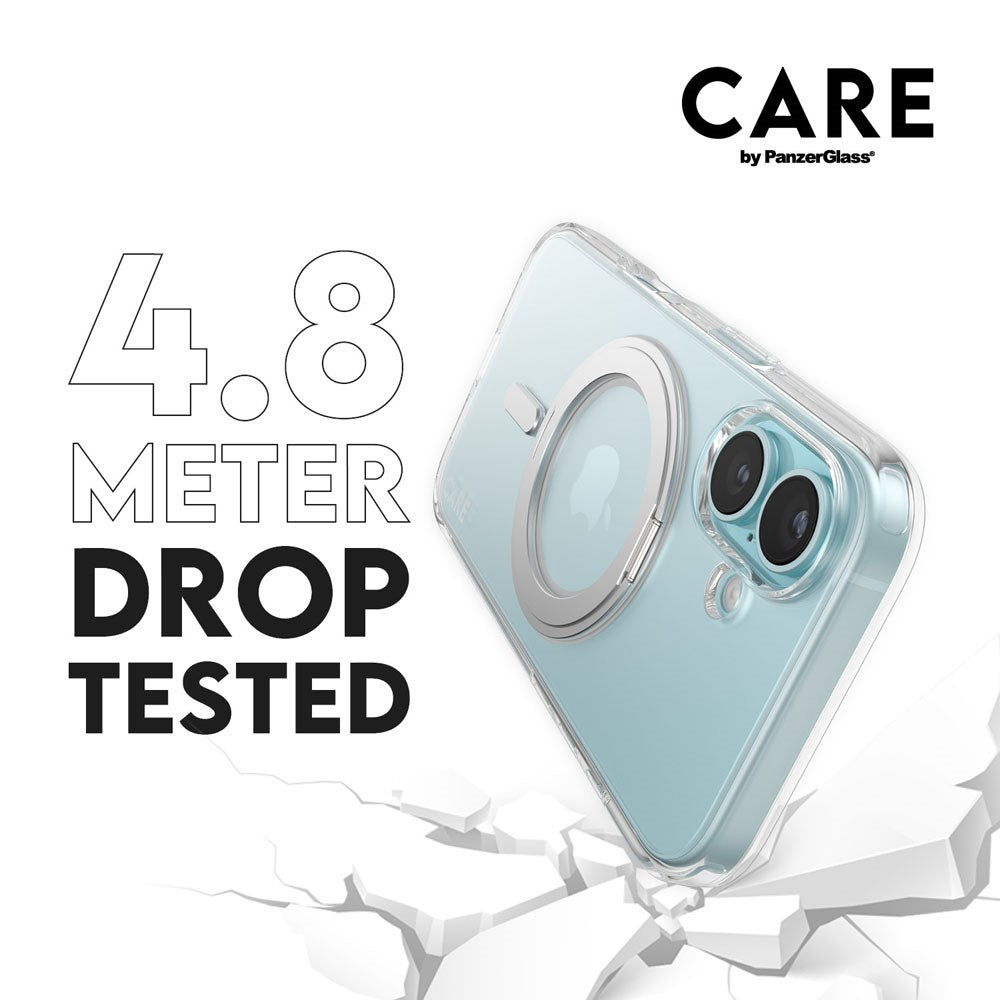 CARE by PanzerGlass iPhone 16 Feature Kickstand Case - MagSafe Kompatibel - Transparent / Silver