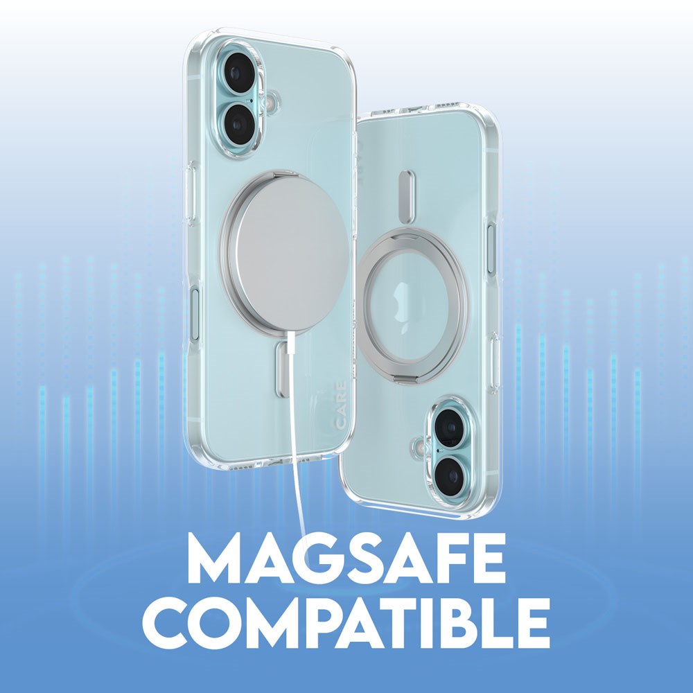 CARE by PanzerGlass iPhone 16 Feature Kickstand Case - MagSafe Kompatibel - Transparent / Silver