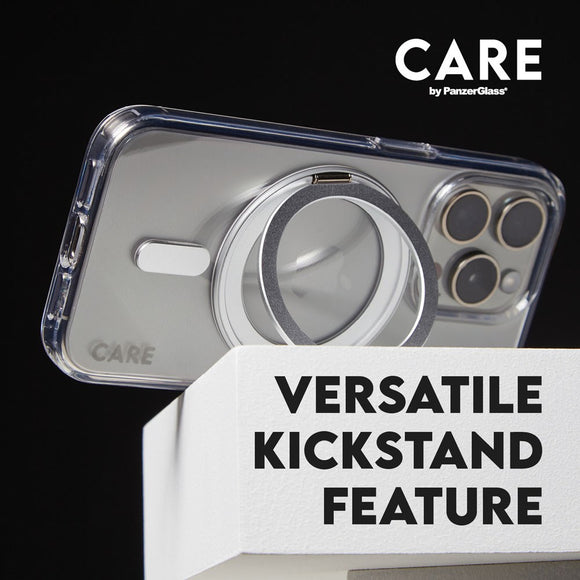 CARE by PanzerGlass iPhone 16 Pro Feature Kickstand Case - MagSafe Kompatibel - Transparent / Silver