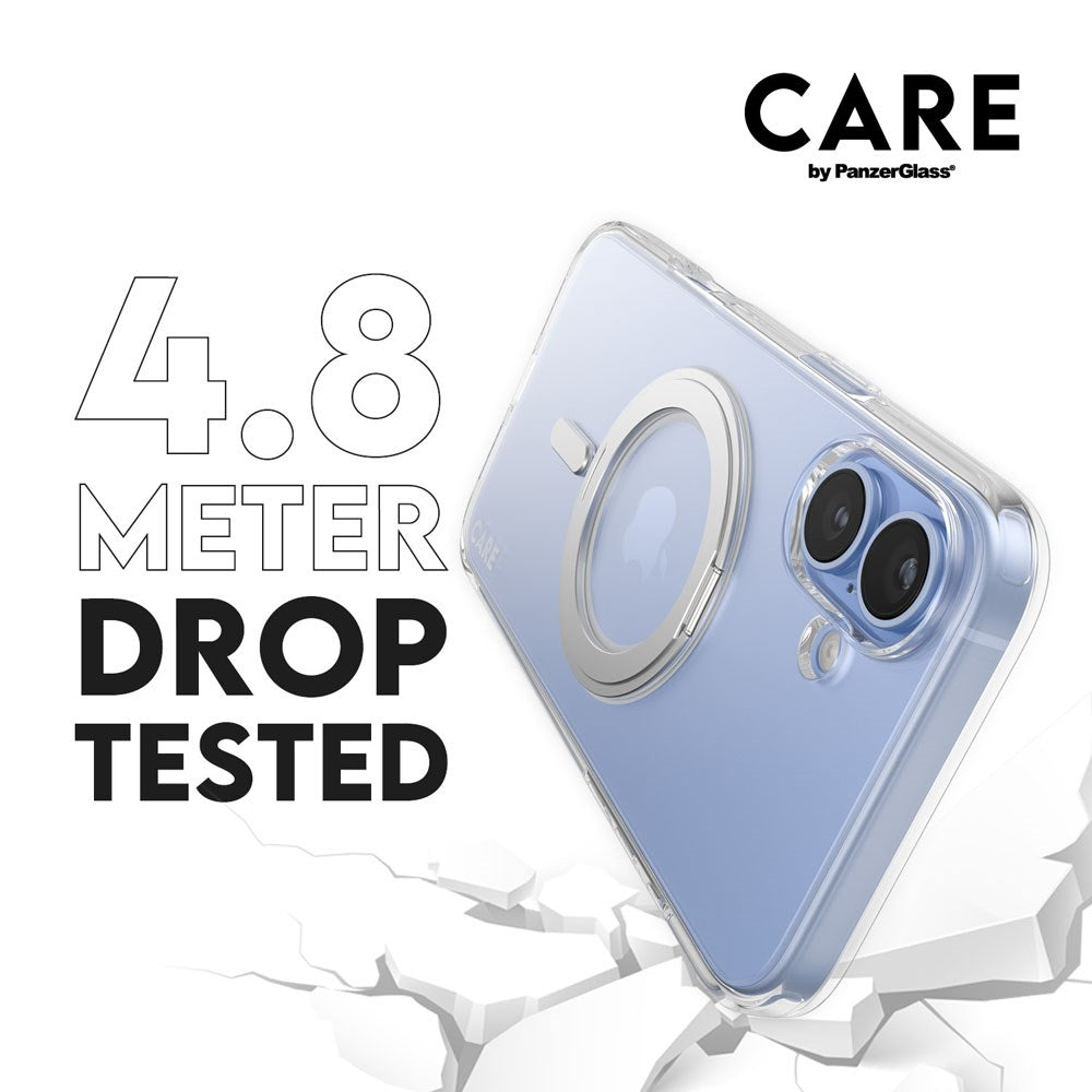 CARE by PanzerGlass iPhone 16 Plus Feature Kickstand Case - MagSafe Kompatibel - Transparent / Silver
