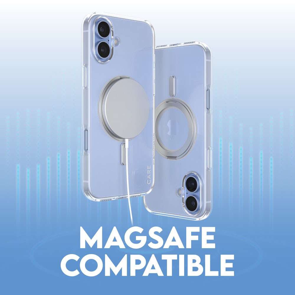 CARE by PanzerGlass iPhone 16 Plus Feature Kickstand Case - MagSafe Kompatibel - Transparent / Silver