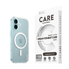 CARE by PanzerGlass iPhone 16 FLAGSHIP Urban Combat Case - MagSafe Kompatibel - Transparent / White