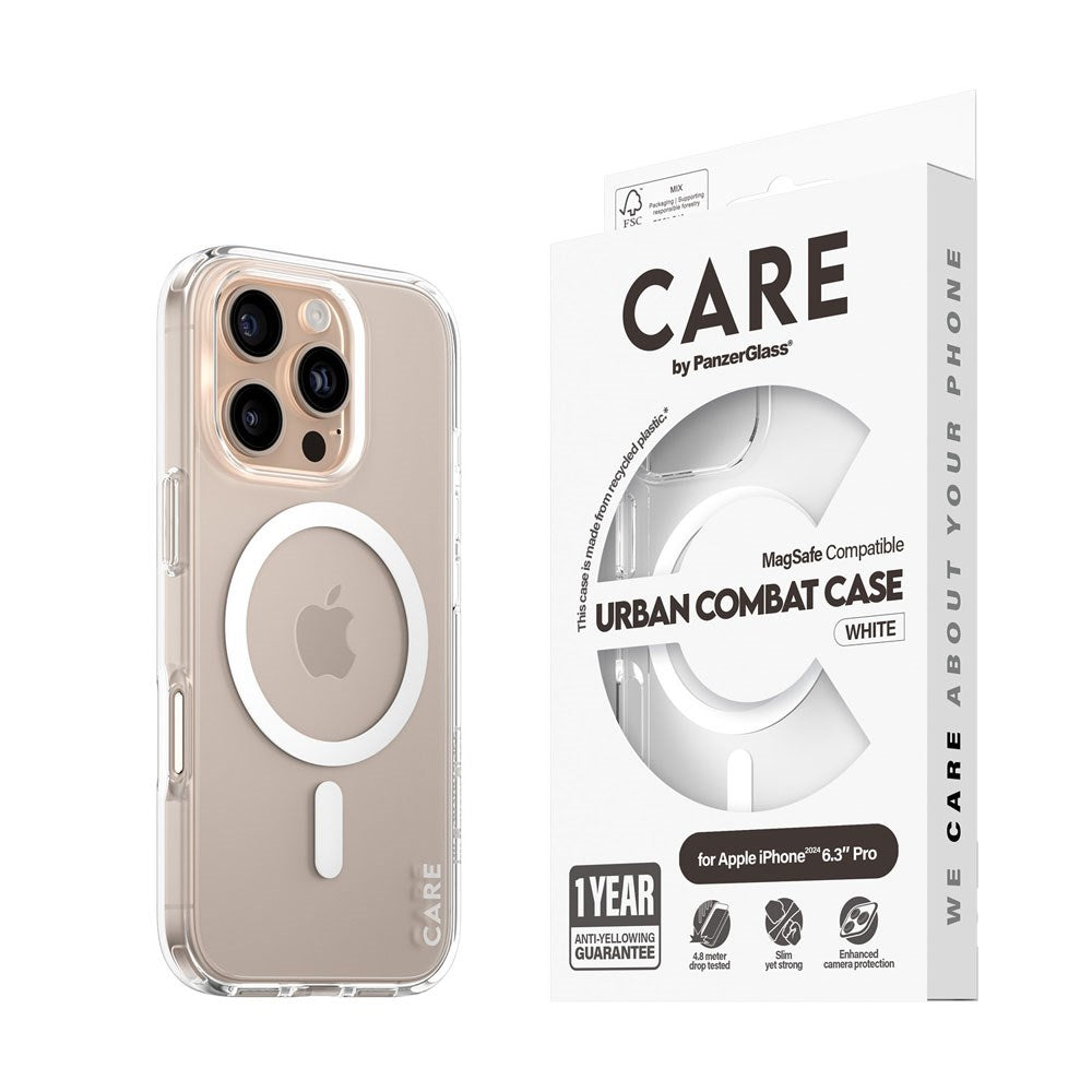 CARE by PanzerGlass iPhone 16 Pro FLAGSHIP Urban Combat Case - MagSafe Kompatibel - Transparent / White