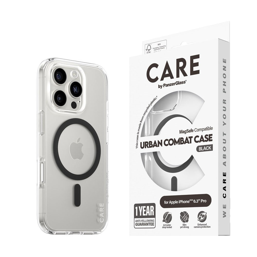 CARE by PanzerGlass iPhone 16 Pro FLAGSHIP Urban Combat Case - MagSafe Kompatibel - Transparent / Black
