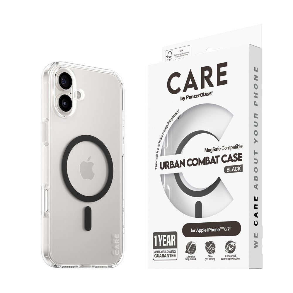 CARE by PanzerGlass iPhone 16 Plus FLAGSHIP Urban Combat Case - MagSafe Kompatibel - Transparent / Black