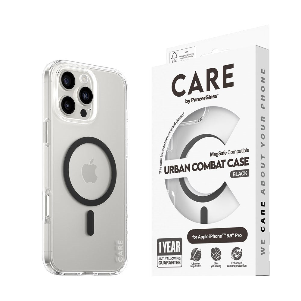 CARE by PanzerGlass iPhone 16 Pro Max FLAGSHIP Urban Combat Case - MagSafe Kompatibel - Transparent / Black