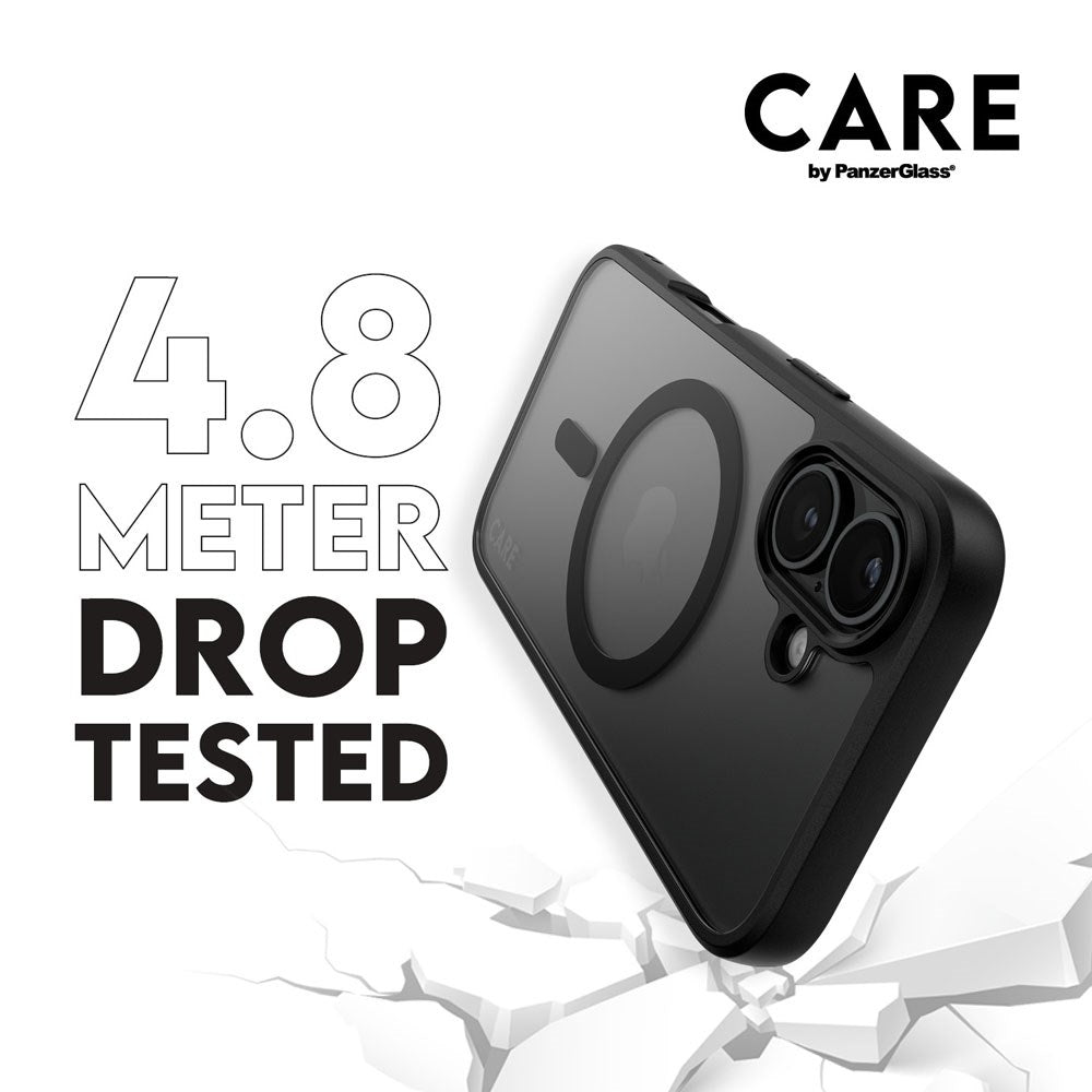 CARE by PanzerGlass iPhone 16 FLAGSHIP Urban Combat Case - MagSafe Kompatibel - Transparent / Black Frame