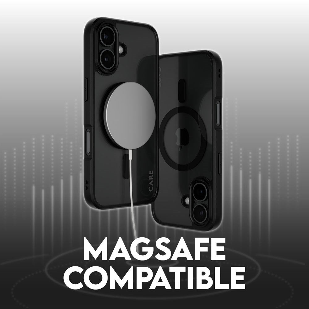 CARE by PanzerGlass iPhone 16 FLAGSHIP Urban Combat Case - MagSafe Kompatibel - Transparent / Black Frame