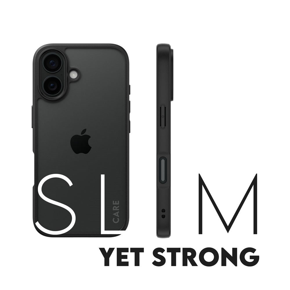 CARE by PanzerGlass iPhone 16 FLAGSHIP Urban Combat Case - Transparent / Black Frame