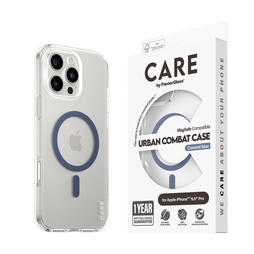 CARE by PanzerGlass iPhone 16 Pro Max FLAGSHIP Urban Combat Case - MagSafe Kompatibel - Transparent / Coronet Blue