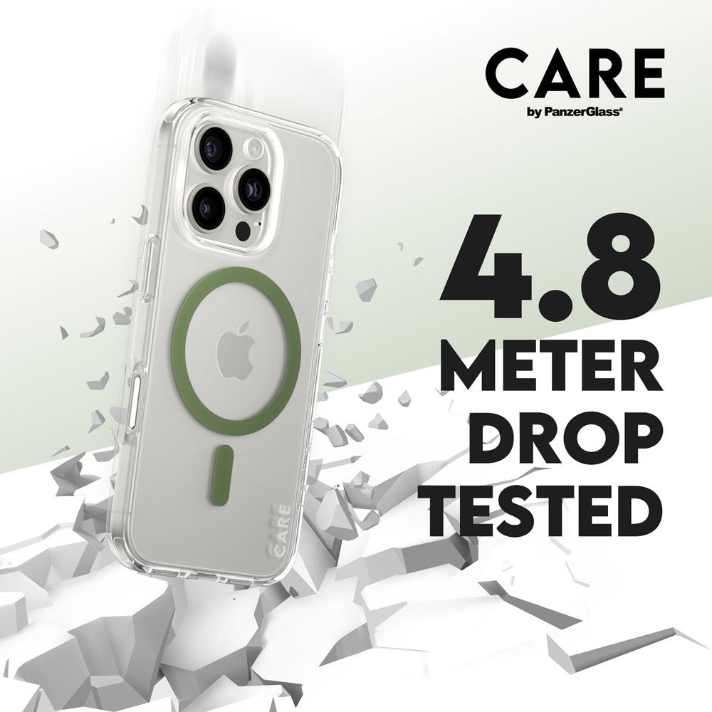 CARE by PanzerGlass iPhone 16 Pro FLAGSHIP Urban Combat Case - MagSafe Kompatibel - Transparent / Piquant Green