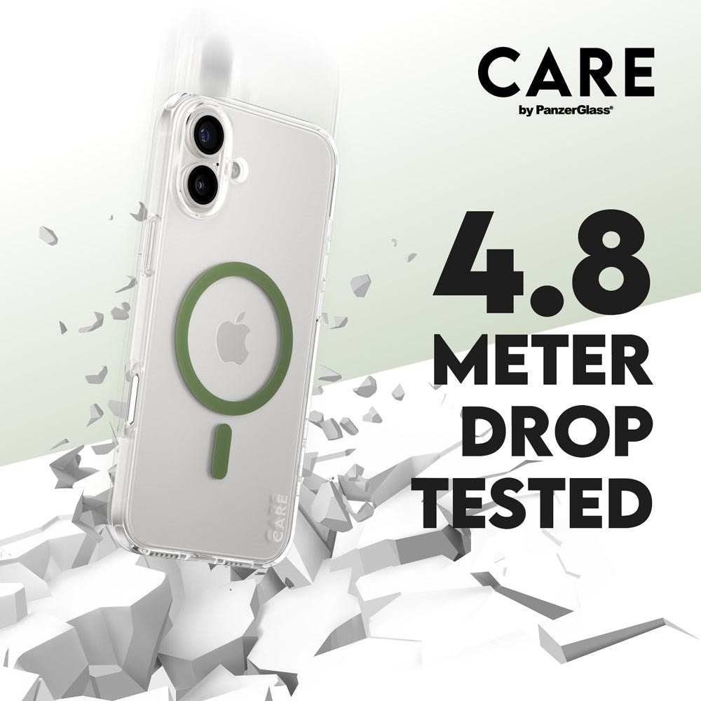 CARE by PanzerGlass iPhone 16 Plus FLAGSHIP Urban Combat Case - MagSafe Kompatibel - Transparent / Piquant Green