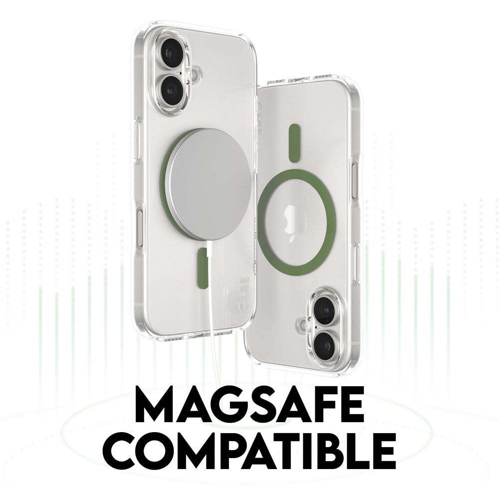 CARE by PanzerGlass iPhone 16 Plus FLAGSHIP Urban Combat Case - MagSafe Kompatibel - Transparent / Piquant Green