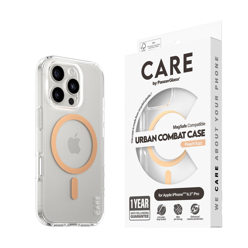 CARE by PanzerGlass iPhone 16 Pro FLAGSHIP Urban Combat Case - MagSafe Kompatibel - Transparent / Peach Fuzz