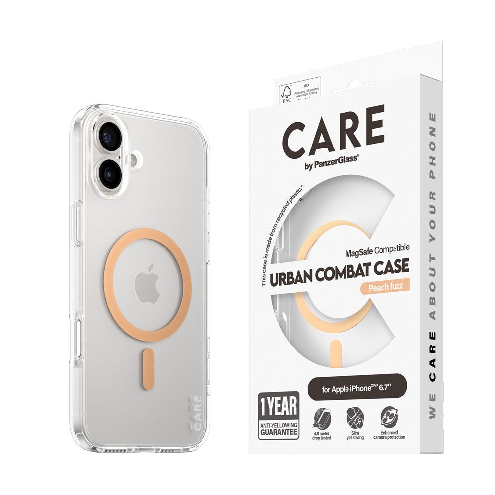 CARE by PanzerGlass iPhone 16 Plus FLAGSHIP Urban Combat Case - MagSafe Kompatibel - Transparent / Peach Fuzz