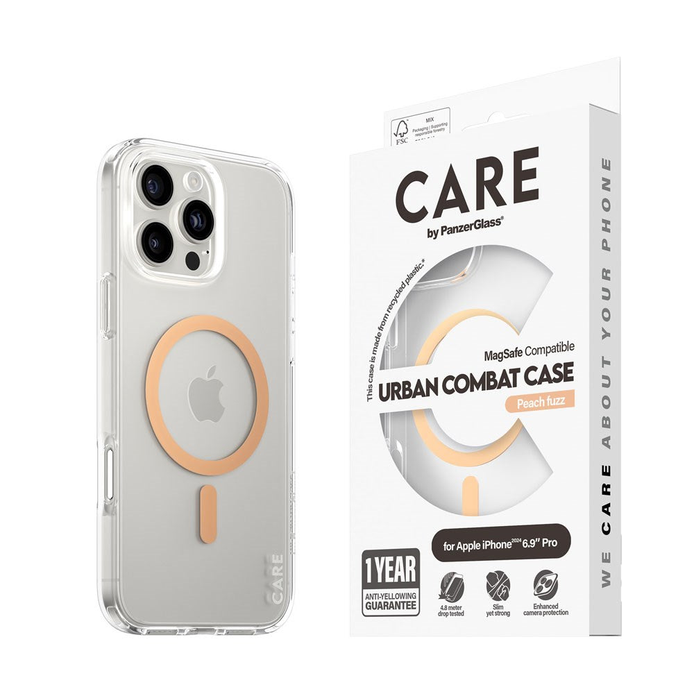 CARE by PanzerGlass iPhone 16 Pro Max FLAGSHIP Urban Combat Case - MagSafe Kompatibel - Transparent / Peach Fuzz