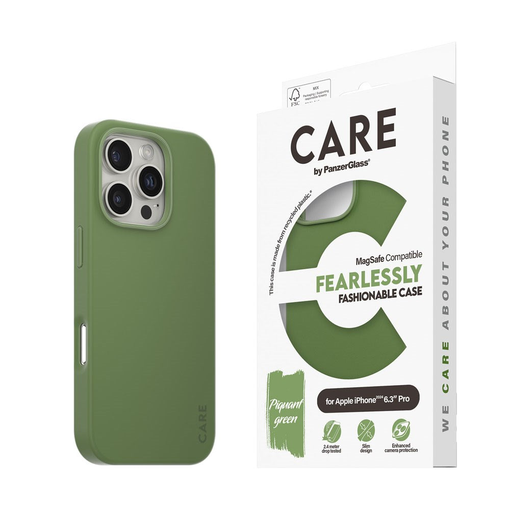 CARE by PanzerGlass iPhone 16 Pro FASHION Fearlessly Fashionable Case - MagSafe Kompatibel - Piquant Green